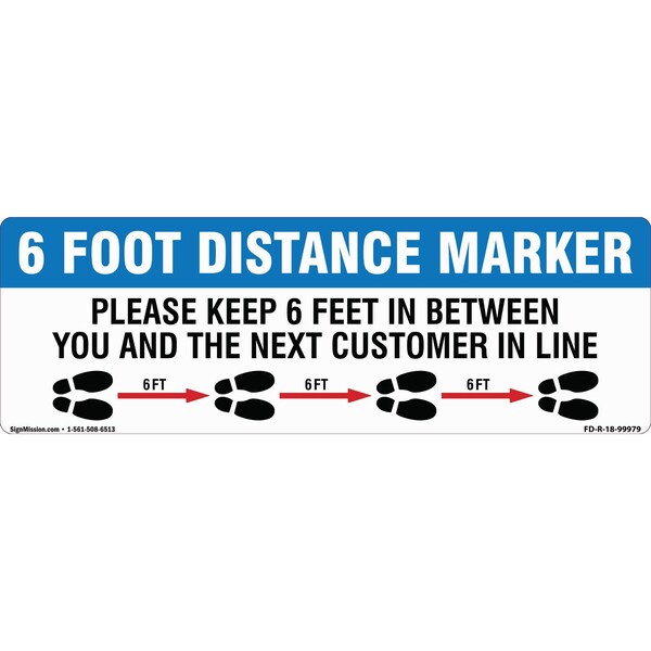 Signmission Keep 6 Ft Between You & Next Customer Non-Slip FloorMade in USA, 16" L, 16" H, FD-2-R-16-99979 FD-2-R-16-99979 - main