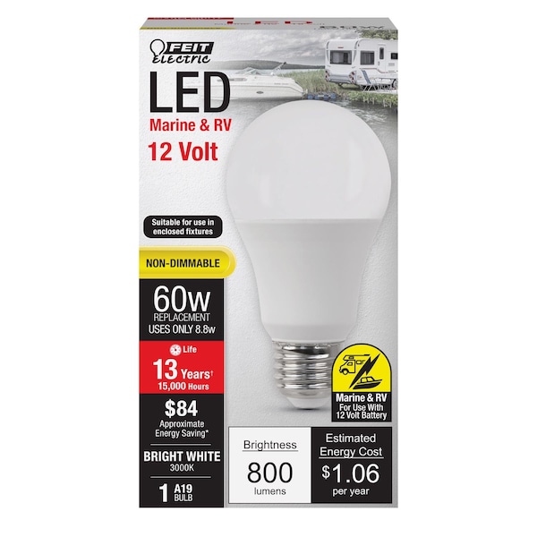 Feit Electric Feit A19 E26 (Medium) LED Bulb Bright White 60 Watt Equivalence 1 pk OM60930LED12BX - main