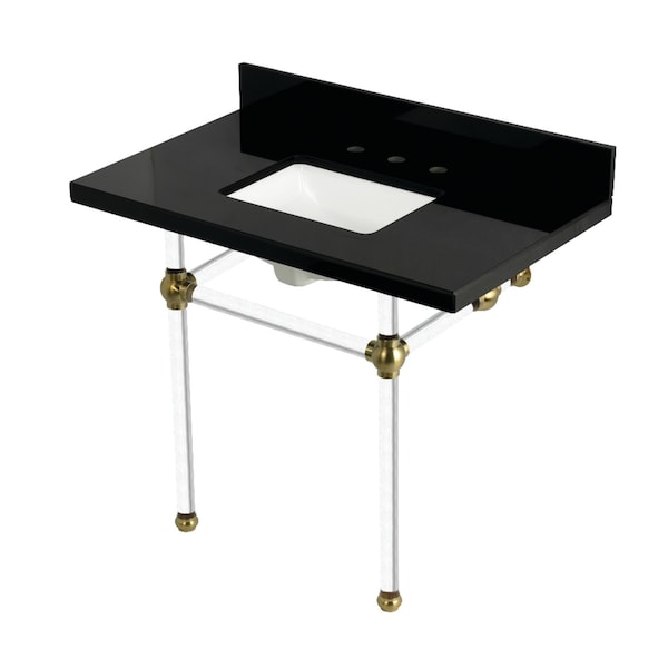 Kingston Brass 36" Black Granite Console Sink with Acrylic Legs, 8-Inch, 3-Hole, Black Granite/Brushed Brass KVPK3630KASQ7 - main