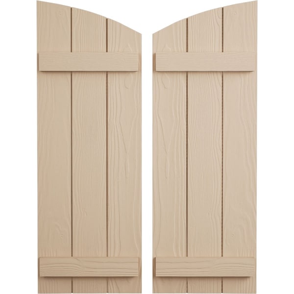 Ekena Millwork Sandblasted 3 Board Joined Board-n-Batten w/Elliptical Top Faux Wood Shutters, 16 1/2W x 28H, PR SHUBJL16X28SDPR - main