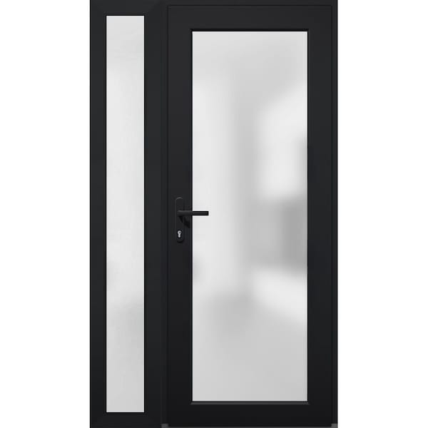 Vdomdoors Front Exterior Prehung FiberGlass Door Frosted Glass / Manux 8102 Matte Black / Sidelight Exterior MANUX8102EXD-BLK-W36+14 x H80-RH - main