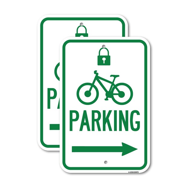 Signmission Parking With Lock Cycle & Right Arrow Symbol, 18'' X 24'' 2 Signs, Heavy Gauge Aluminum, 2PK A-1824-2PACK-23473 - main