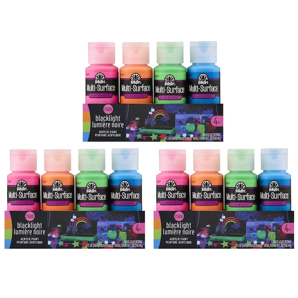 Folkart Acrylic Paint, Matte, Acrylic Base, Neon Pink, Neon Orange, Neon Green, Neon Blue 7506 - main