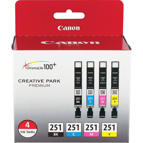Canon CLI-251 Original Inkjet Ink Cartridge, Value Pack, Black, Cyan, Magenta, Yellow, 4PK CLI251-BCMY - main