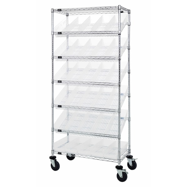 Quantum Storage Systems MOBILE SLANTED 7 SHELF UNIT W/30 BINS CLEAR MWRS-7-104CL - main