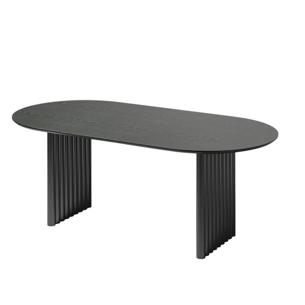 Homeroots 67" Black Solid Wood Double Pedestal Base Oval Dining Table 712159 - main