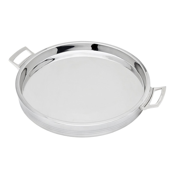 Homeroots 12in Silver Round Stainless Steel Serving Tray With Handles 517542 - main