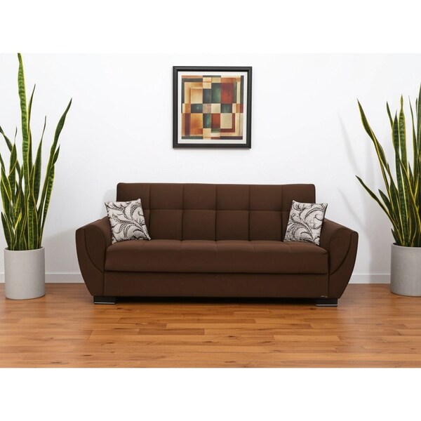 Homeroots 93" Brown Microfiber Convertible Futon Sleeper Sofa And Toss Pillows With Storage 607073 - main