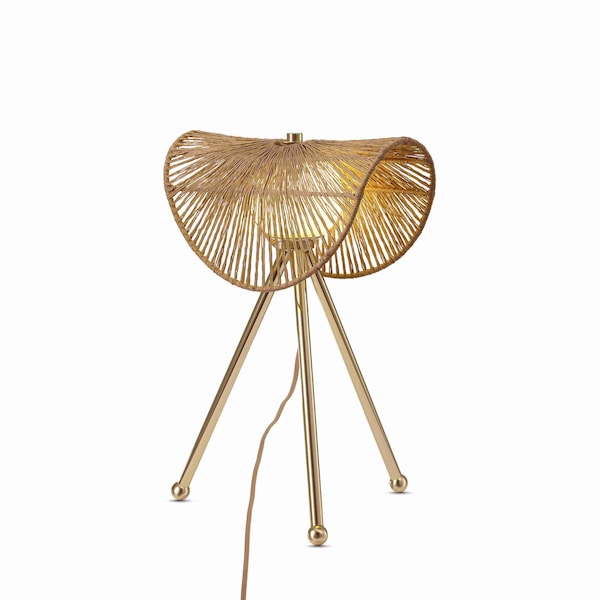Vidalite Sovev Tripod Table Lamp with Rattan and Opal Glass Shade, Brushed Brass Stand, 19.6 in. Height CE1009210 - main