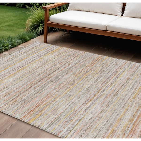 Homeroots 10' X 14' Terra Cotta Striped Washable Indoor Outdoor Area Rug 607991 - main