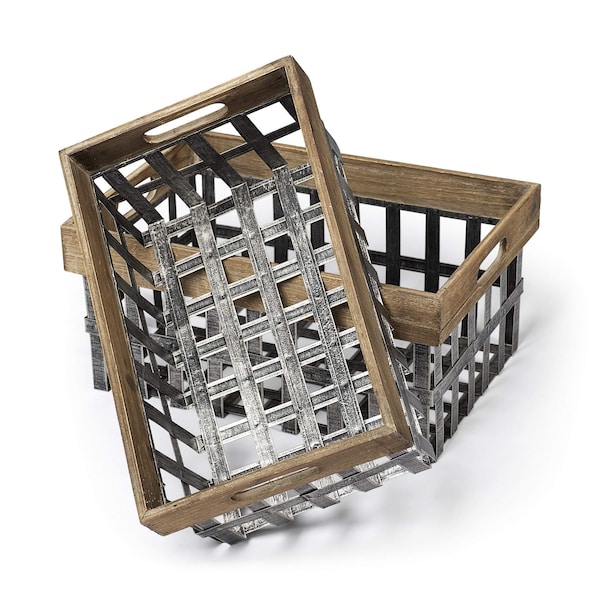 Homeroots Set of Two 19" Gray Metal Basket, 2PK 392147 - main