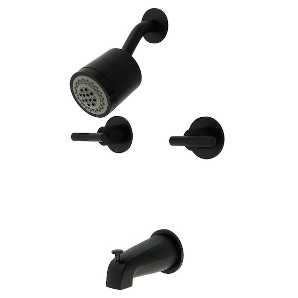 Kingston Brass Double-Handle Tub and Shower Faucet with Knurled Handle, Matte Black KBX8140KNL - main