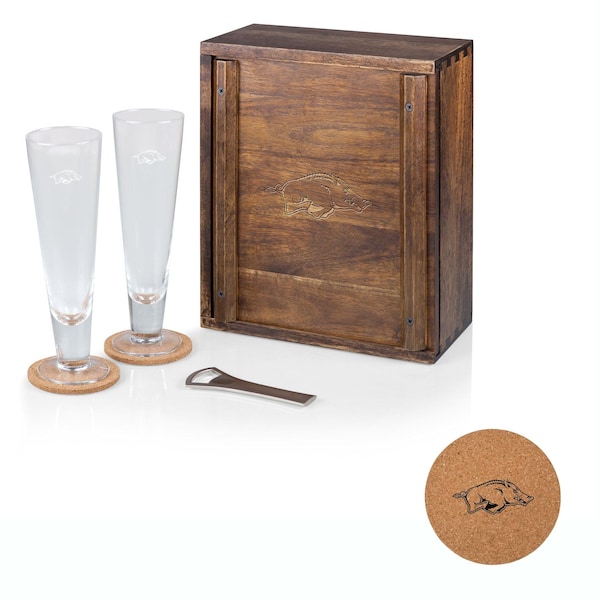 Picnic Time Family Of Brands NCAA Arkansas Razorbacks Pilsner Craft Beer Set with 2 Beer Glasses 602-06-512-033-0 - main