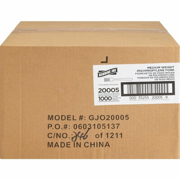 Genuine Joe Individually Wrapped Fork - White, 1000PK GJO20005 - main