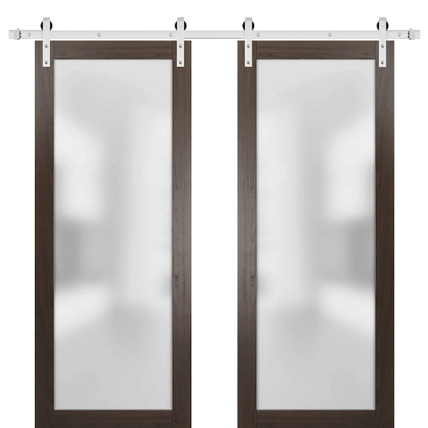 Sartodoors Sturdy Double Barn Door with Frosted Glass Planum 2102 56x80 (2* 28x80) Solid Core Modern Interior PLANUM2102DB-S-CA-56 x 80 (2* 28x80) - main