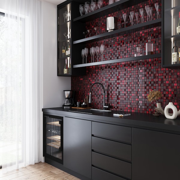 Apollo Tile Jam Red 11.3 in x 11.3 in Glass Glossy, Matte Floor and Wall Mosaic Tile 4.43 sqft/case, 5PK APLJP88302A - main