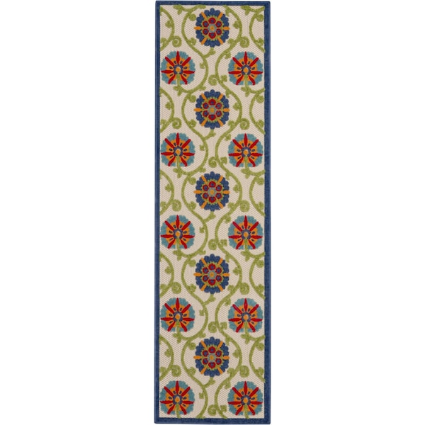 Homeroots 6' Navy Blue Beige Green Blue And Red Floral Indoor Outdoor Runner Rug 546779 - main