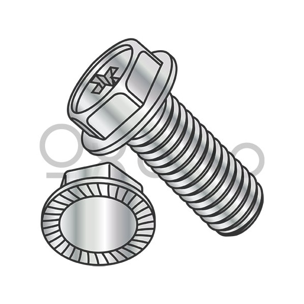 Oxoxo 4-40X1/4 Phillips Hex Washer Serrated Machine Screw Full Thread Nickel, 10000PK 547852 - main