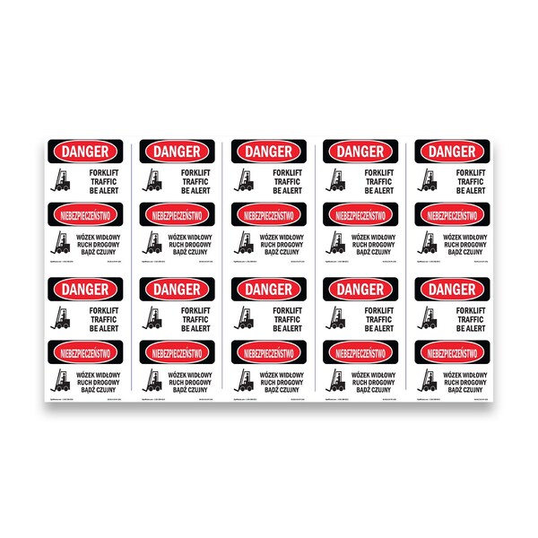 Signmission OSHA Danger Sign, 5" Height, Forklift Traffic Be Alert Bilingual, DS-D-35-VP-1265-10PK OS-DS-D-35-VP-1265-10PK - main