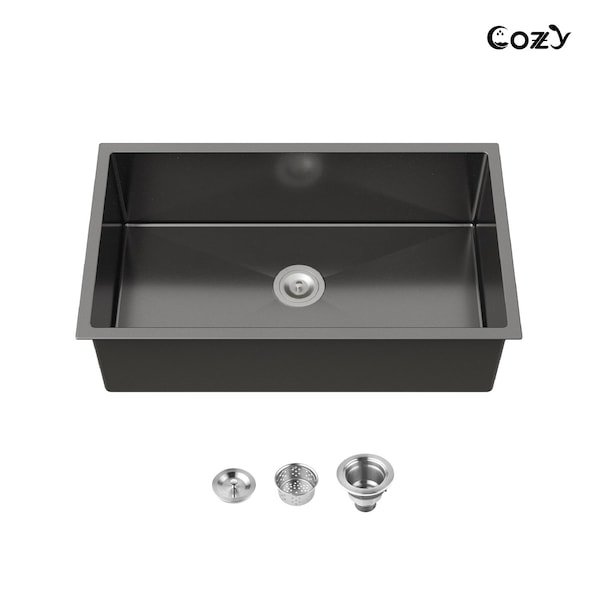 Wrightmaster 33 in. Undermount Single Bowl 18 Gauge Black Stainless Steel Kitchen Sink with Drain ZOR-SS-331912 - main