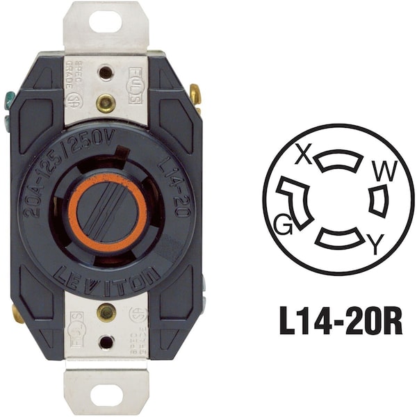 Leviton 20A 125V/250V Black Industrial Grade L14-20R Locking Outlet Receptacle 065-02410-000 - main