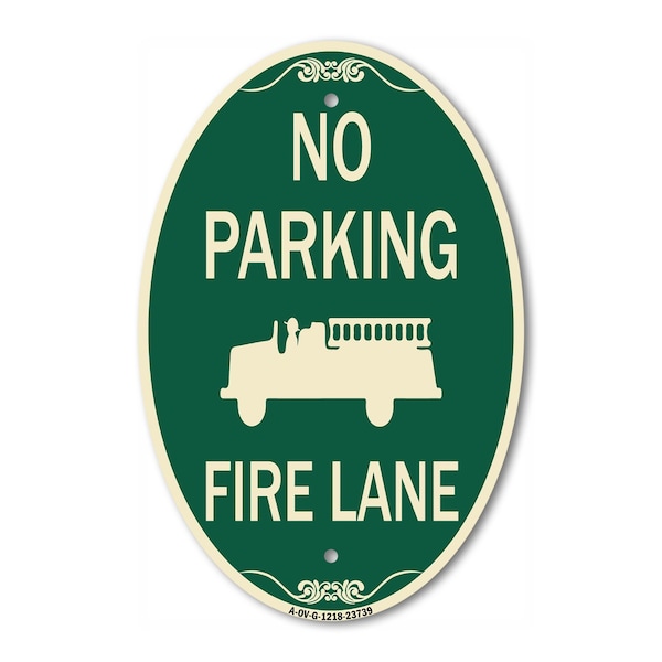 Signmission No Parking Fire Lane Fire Truck Symbol, 12 In X 18 In Architectural Oval, Heavy Gauge Aluminum A-OV-G-1218-23739 - main