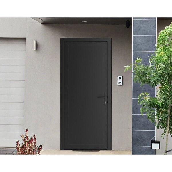 Vdomdoors Front Exterior Prehung Metal-Plastic Door, Manux 8111 Matte Black, Office Commercial and Residentia MANUX8111EXD-BLK-W36xH80-LH - main