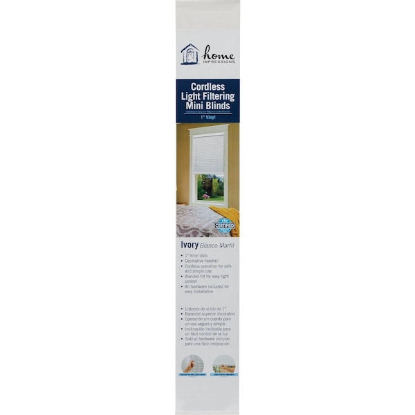 Home Impressions 29'' x 64'' x 1'' Ivory Vinyl Light Filtering Cordless Mini Blind 603356 - main