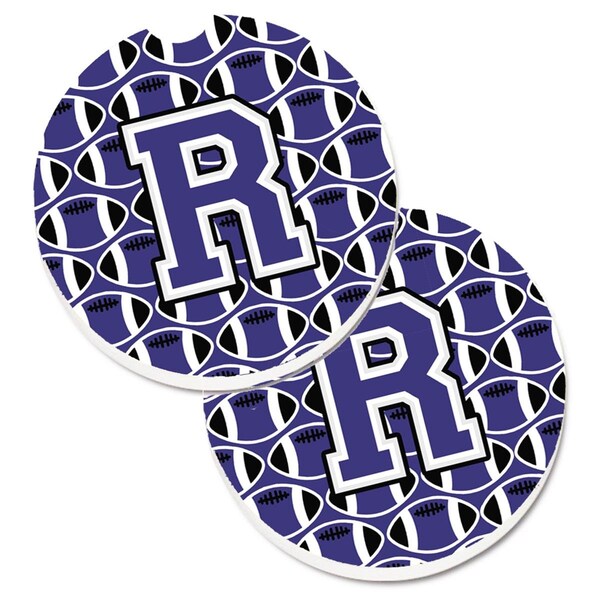 Carolines Treasures Letter R Football Purple and White Set of 2 Cup Holder Car Coaster CJ1068-RCARC - main