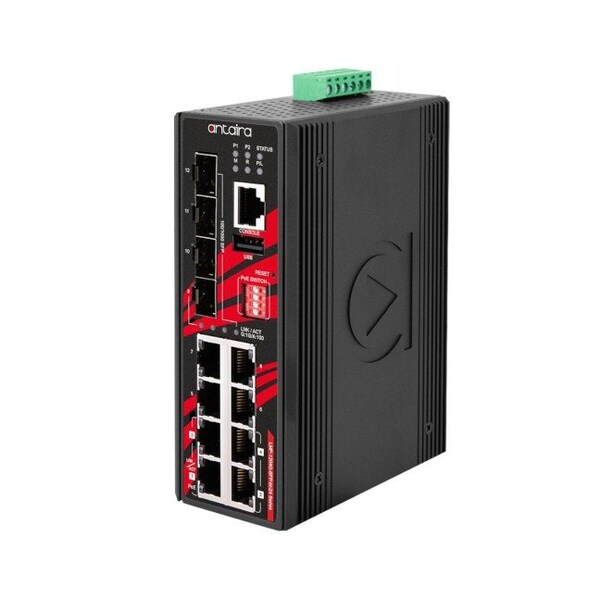 Antaira 12-Port Industrial Gigabit IEEE 802.3bt PoE++ Light Layer 3 Mana LMP-1204G-SFP-bt-24-T-BOS - main