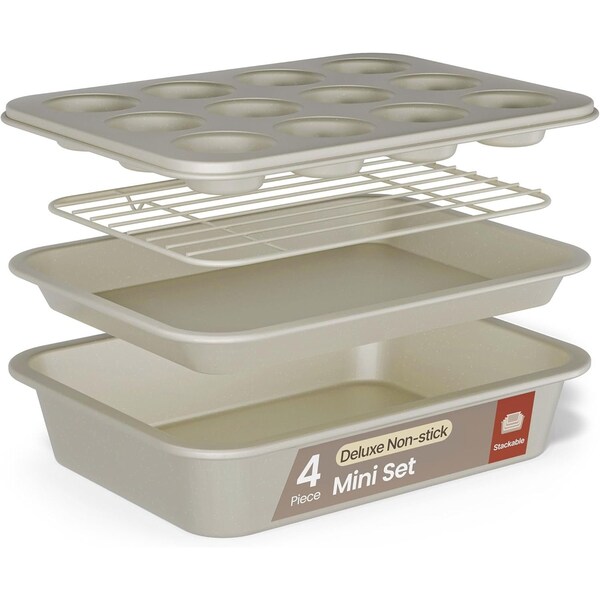 Bakkenmaster Bakken 4-Piece Nonstick Carbon Steel Bakeware Set, Stackable, Dishwasher & Oven Safe White Marble BAK4PCWHT38 - main