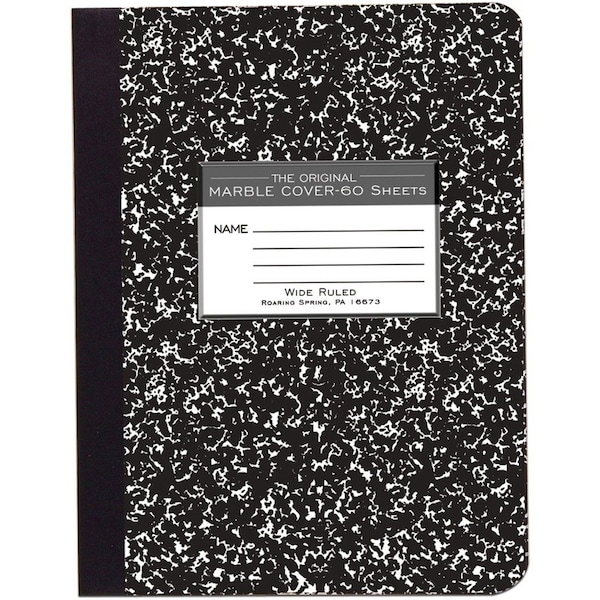 Roaring Spring Wide Ruled Hard Cover Composition Book, 975 x 75 60 Sheets, Black Marble Cover, Black ROA77222 - main
