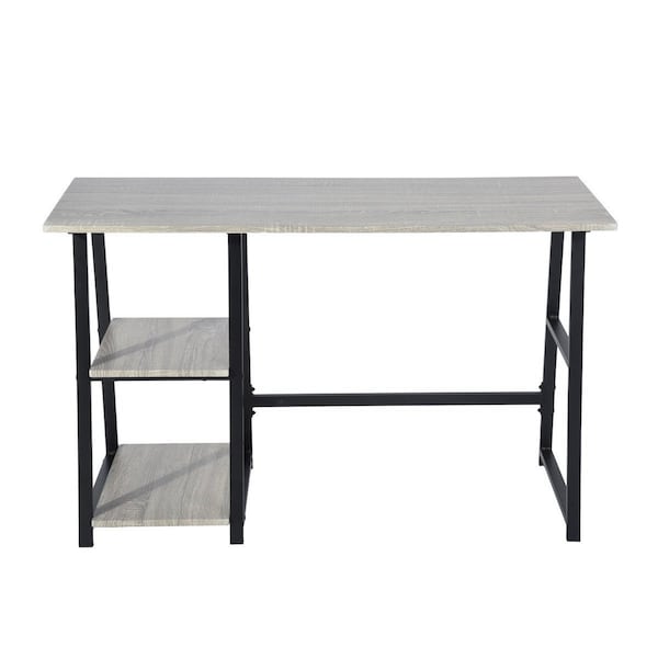 Homeroots Modern Geo Dark Grey Home Office Table With Storage Shelves 475986 - main