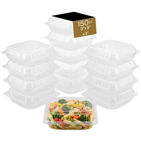 Eco Harmony Products Food Storage Container, Hinged, Vented Lid, Plastic, Translucent, 9" x 9", 150PK 804627 - main