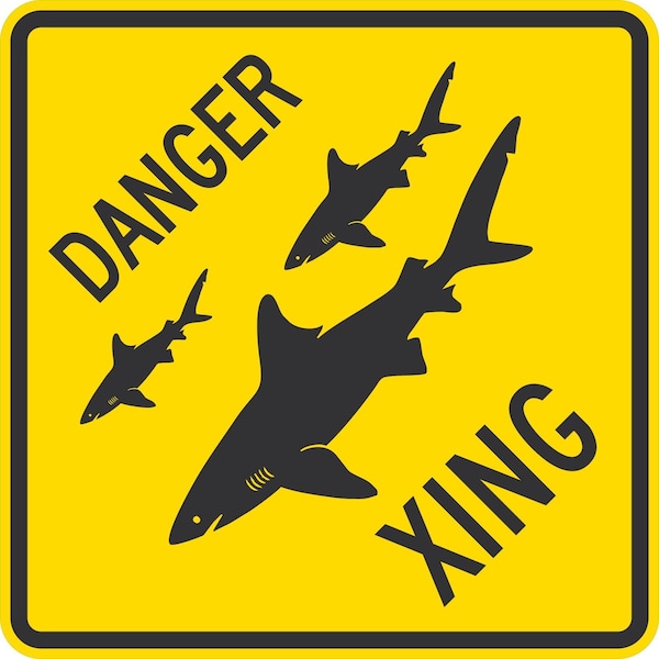 Lyle Danger Xing with Sharks Crossing Symbol, 24x24, Diamond Grade, Yellow G-12603-DG_24x24 - main
