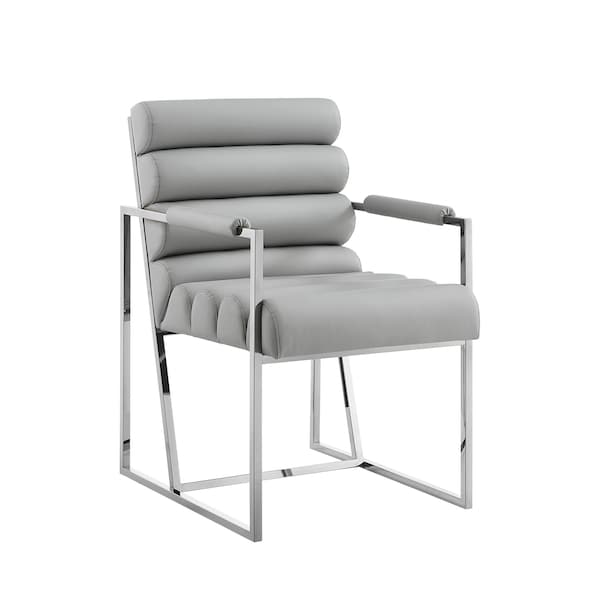 Homeroots Set of Two Tufted Gray And Silver Metallic Upholstered Faux Leather Dining Arm Chairs 545059 - main