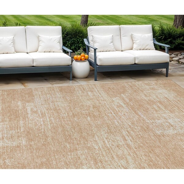 Homeroots 10' X 14' Coral And Salmon Abstract Washable Indoor Outdoor Area Rug 588779 - main