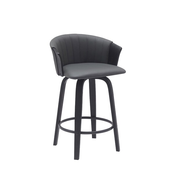 Armen Living Diana 26in Swivel Black Wood Counter Stool in Gray Faux Leather LCDIBABLKGRY26 - main