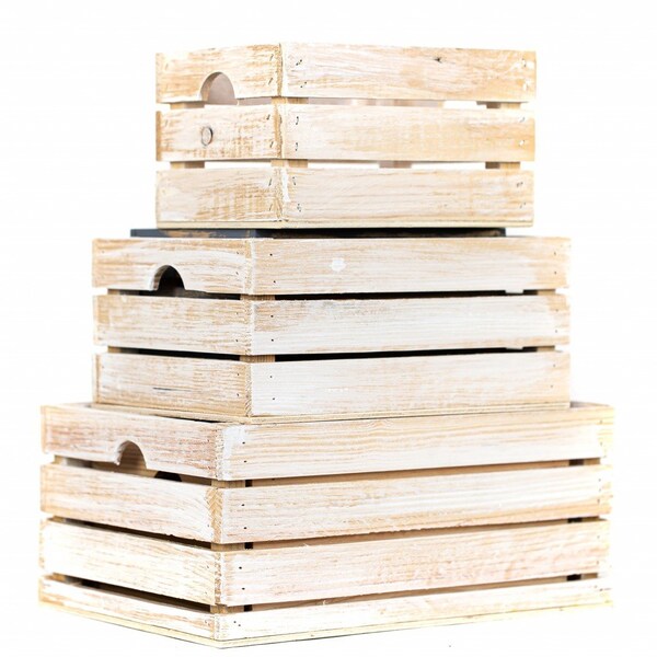 Homeroots Set of Three Organic Whitewash and Natural Distressed Wood Stacking Milk Crates, 3PK 471955 - main