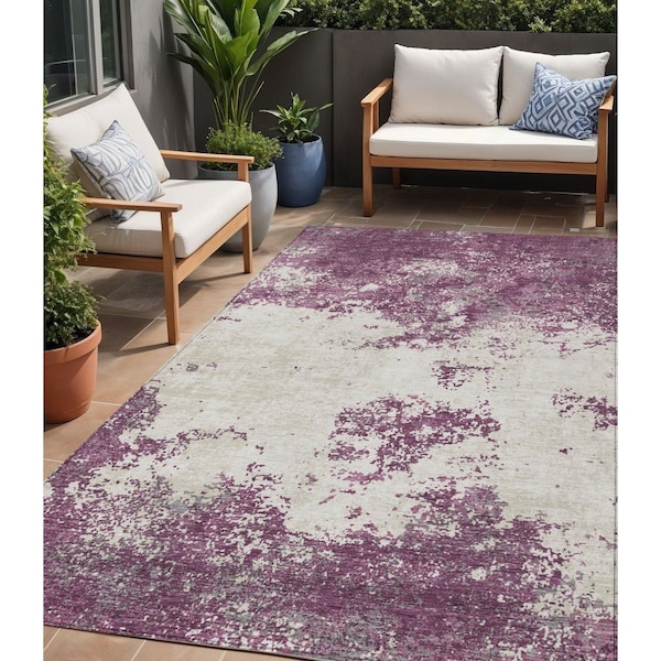 Homeroots 5' X 8' Eggplant Gray And Ivory Abstract Washable Indoor Outdoor Area Rug 599479 - main