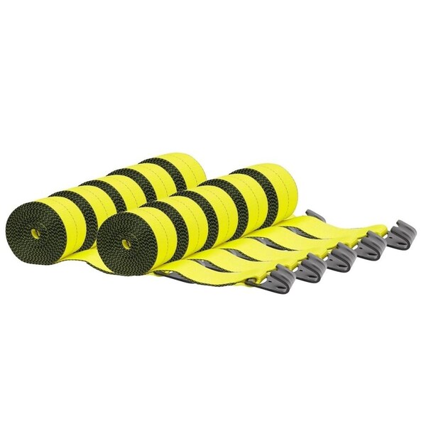 Mytee Products 4in x 30ft Winch Strap w/Flat Hook Webbing Reflective Yellow 5400#, 10PK WS430REFx10 - main