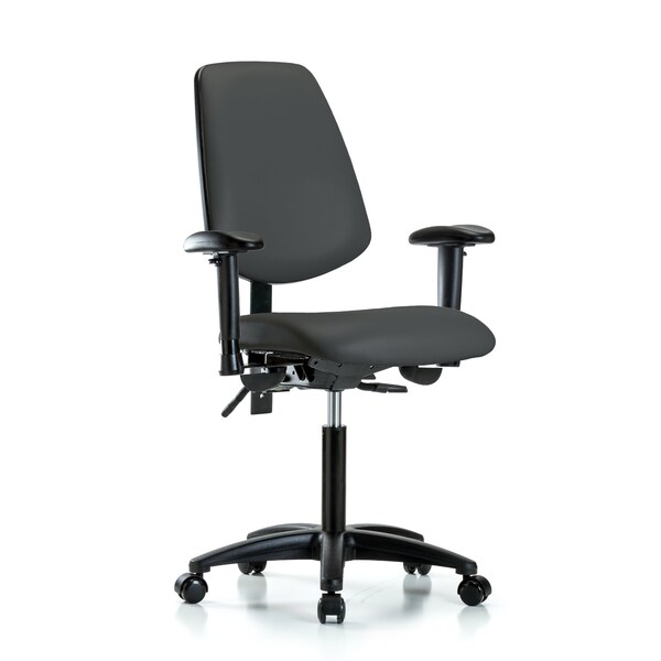 Blue Ridge Ergonomics Medium Bench Chair Adjustable Arms, 22" to 29" Height, Vinyl, Charcoal BR-VMBCH-MB-RG-T0-A1-NF-RC-8605 - main