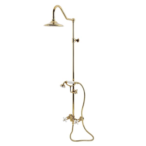 Kingston Brass Wall Mount Rain Drop Shower System with Hand Shower, Polished Brass CCK3662PX - main