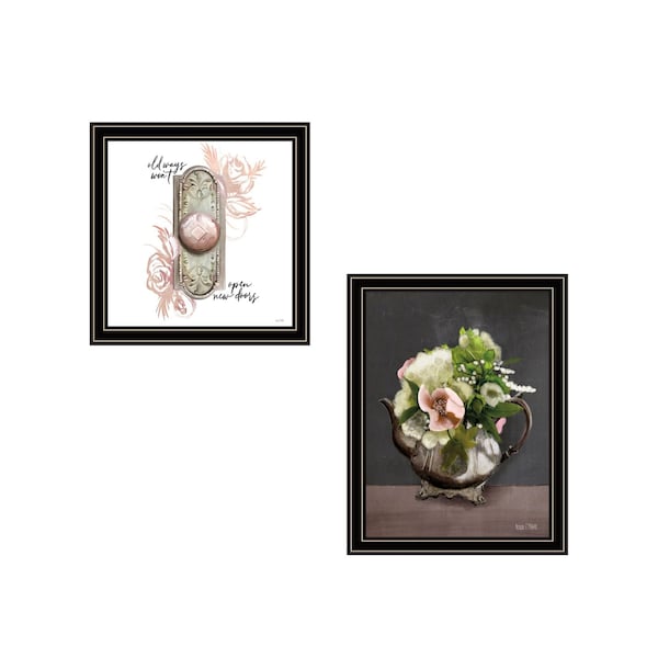 Homeroots Set Of Two Vintage Floral Tea Pot and Door Knob Black Framed Print Kitchen Wall Art, 2PK 408181 - main