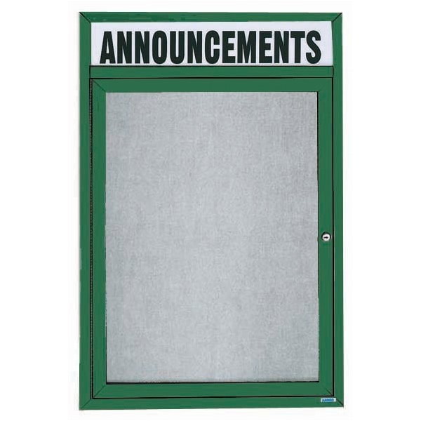 Aarco Outdoor Enclosed Bulletin Board w/ Al Frame Header, Powder Coated Green, 24''Hx18''W ODCC2418RHG - main