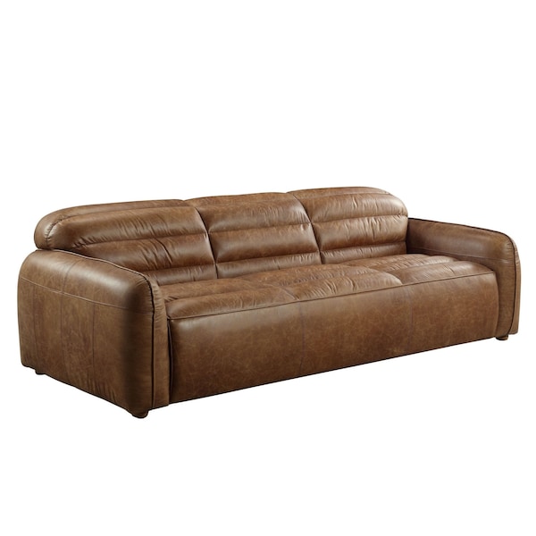 Homeroots 95" Dark Brown Top Grain Leather Sofa With Black Legs 491345 - main
