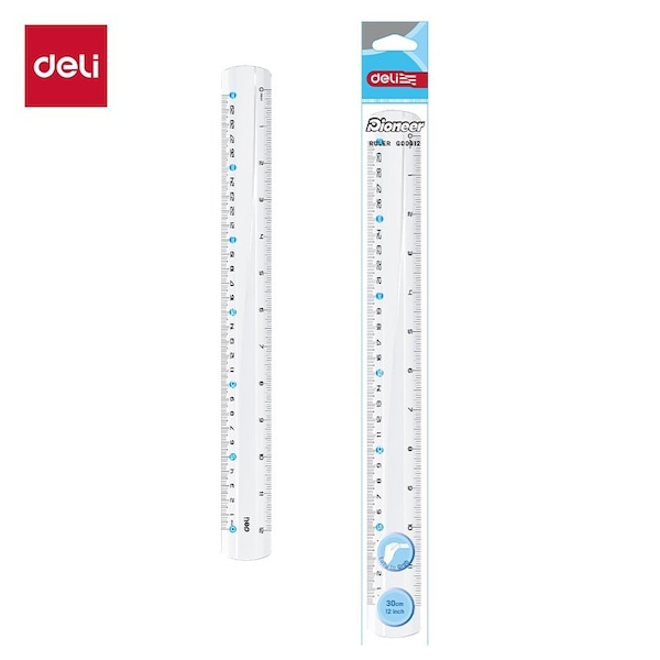 Deli Clear Ruler 30cm/12in, Metric & Inch, 20PK EG00312 - main