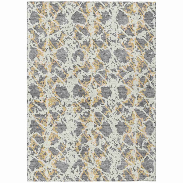 Homeroots 5' X 8' Gray And Ivory Abstract Washable Indoor Outdoor Area Rug 614162 - main