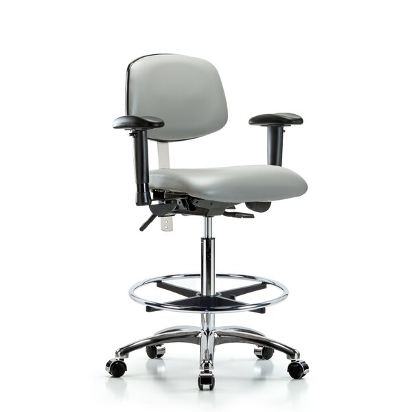 Blue Ridge Ergonomics Hi Bench Chair, Vinyl, CF, Cast, Dov, CL100, 6-Way Adjustable, 26" to 35-1/2" Height, Dove BR-NCR-VHBCH-CR-T0-A1-CF-CC-8567 - main
