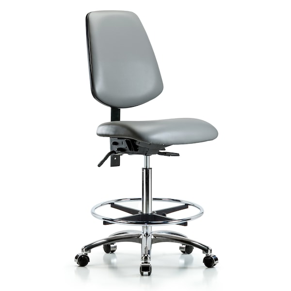 Blue Ridge Ergonomics Vinyl Chair Chrome, High Bench, Med Back, Tilt, Foot Ring, Caster, Sterling BR-VHBCH-MB-CR-T1-A0-CF-CC-8840 - main